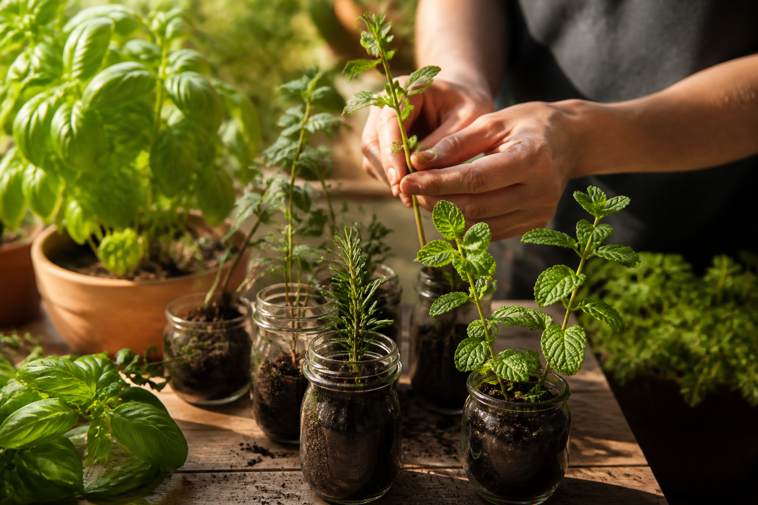 Propagación de plantas comestibles por estacas en interiores